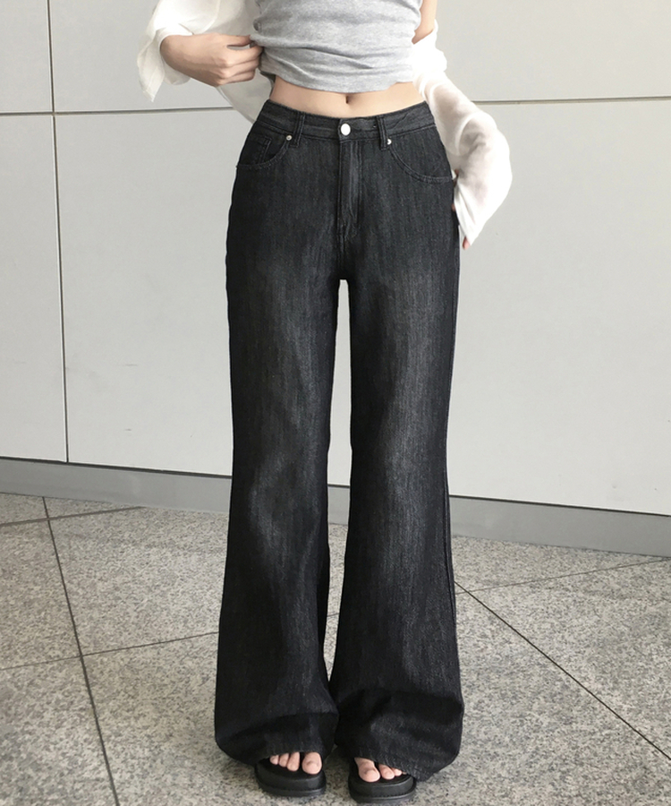 여름데님 케나 린넨 세미 부츠컷 와이드 팬츠 롱 워싱 데님 플레어핏 롱팬츠 슬림와이드 쿨링 진청 중청 연청 데일리팬츠 여름팬츠여름청바지 블랙