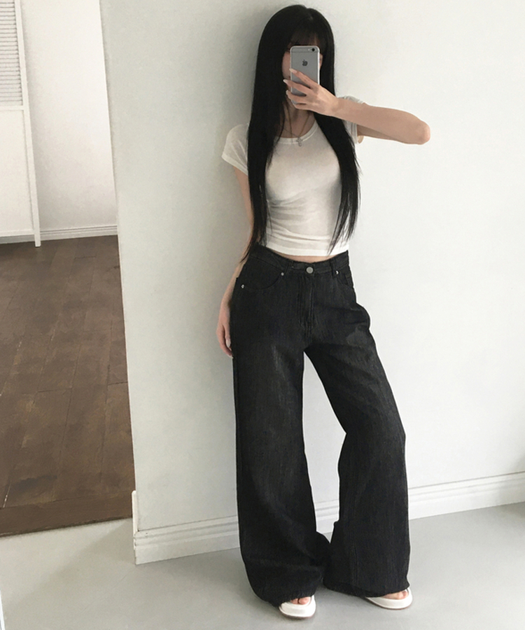 여름데님 케나 린넨 세미 부츠컷 와이드 팬츠 롱 워싱 데님 플레어핏 롱팬츠 슬림와이드 쿨링 진청 중청 연청 데일리팬츠 여름팬츠여름청바지 블랙