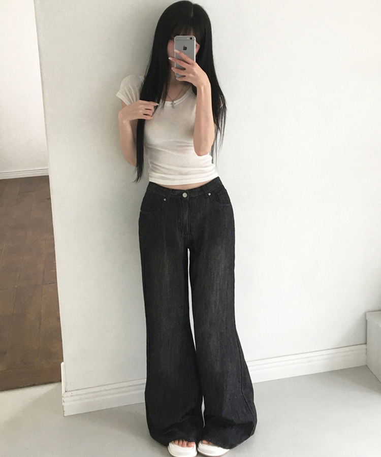 여름데님 케나 린넨 세미 부츠컷 와이드 팬츠 롱 워싱 데님 플레어핏 롱팬츠 슬림와이드 쿨링 진청 중청 연청 데일리팬츠 여름팬츠여름청바지 블랙