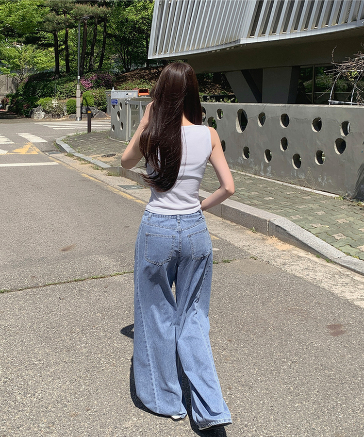 【丈別】サマーワイドデニムパンツ LIGHT BLUE