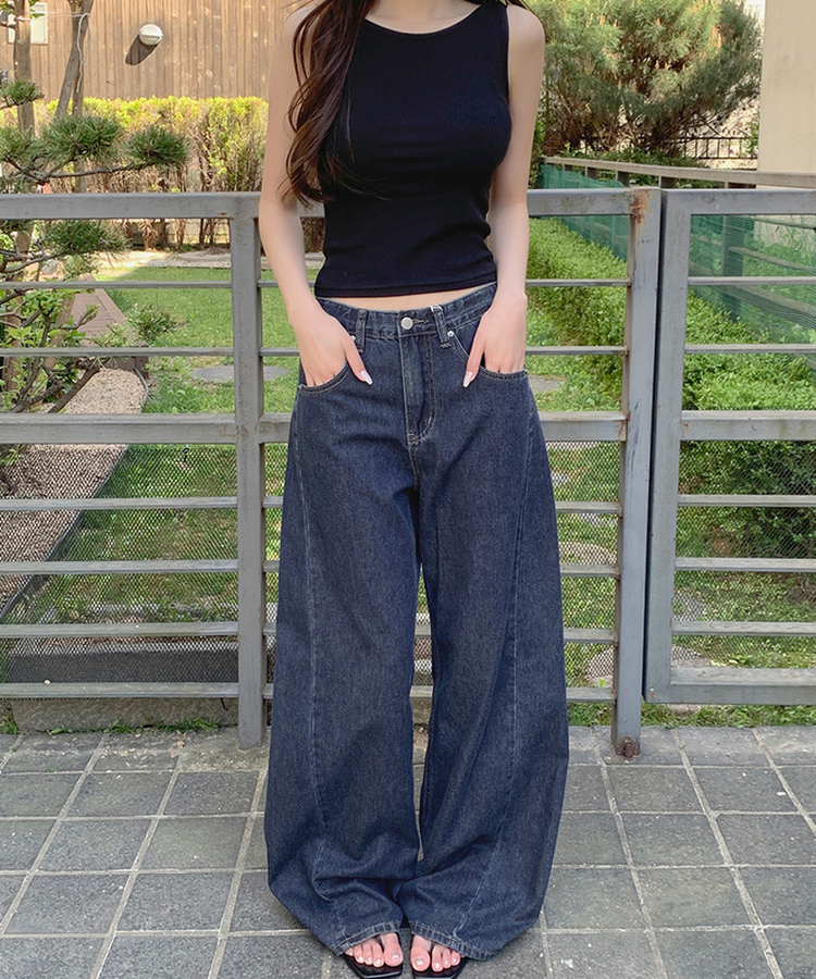【丈別】サマーワイドデニムパンツ MID DENIM