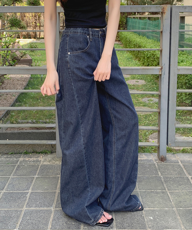 【丈別】サマーワイドデニムパンツ MID DENIM