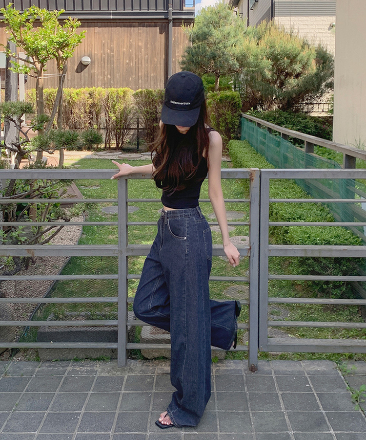【丈別】サマーワイドデニムパンツ MID DENIM