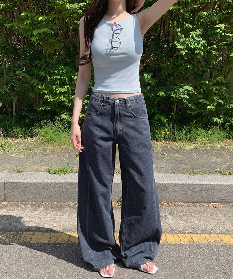 【丈別】サマーワイドデニムパンツ VINTAGE DEEP BLUE