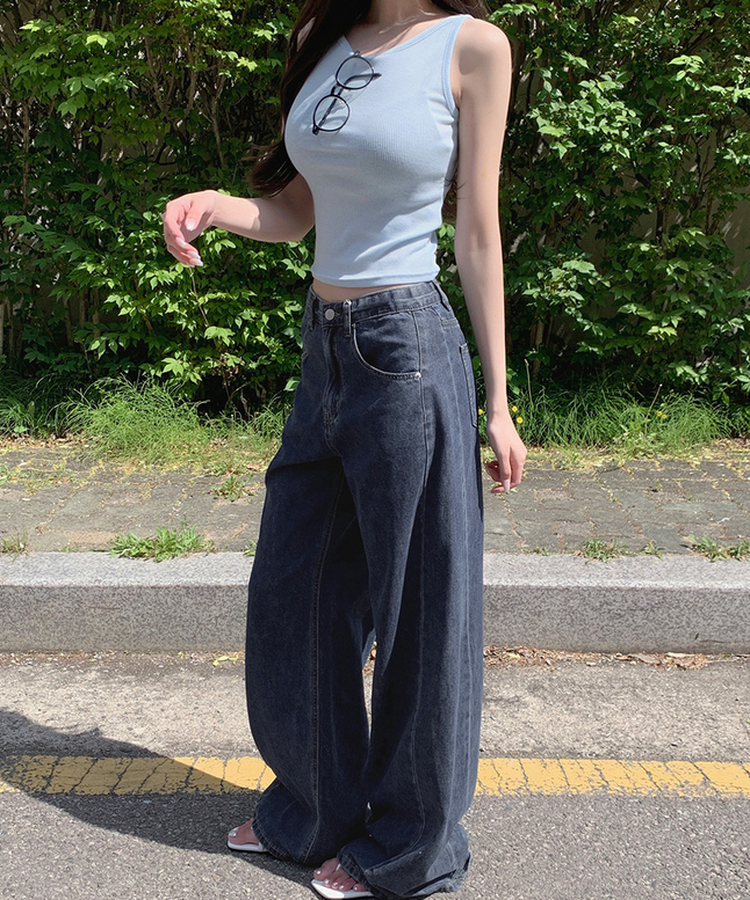 【丈別】サマーワイドデニムパンツ VINTAGE DEEP BLUE