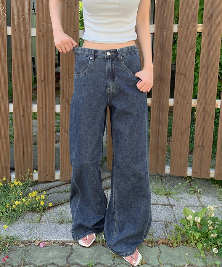 【丈別】サマーワイドデニムパンツ VINTAGE DEEP BLUE