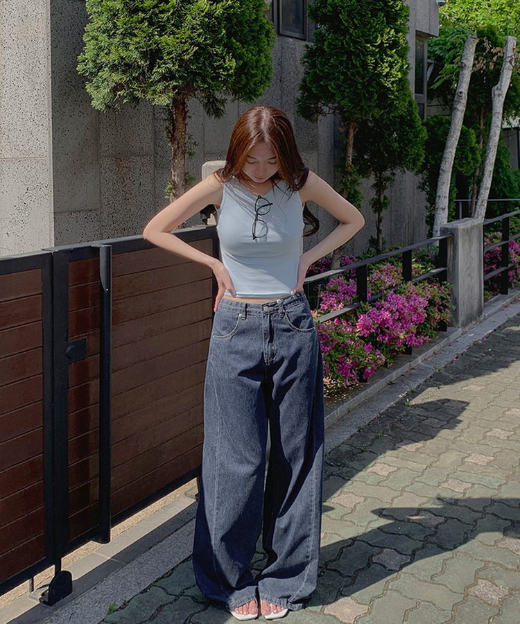 【丈別】サマーワイドデニムパンツ VINTAGE DEEP BLUE