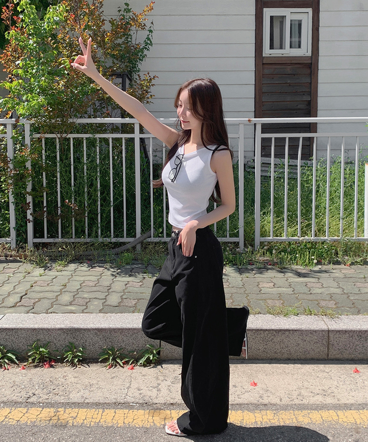 【丈別】サマーワイドデニムパンツ BLACK