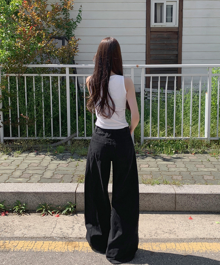 【丈別】サマーワイドデニムパンツ BLACK