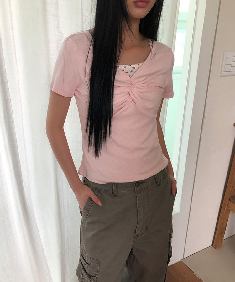 ツイストシャーリング半袖Tシャツ(5color) PINK