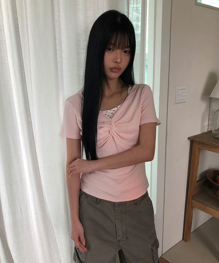 ツイストシャーリング半袖Tシャツ(5color) PINK