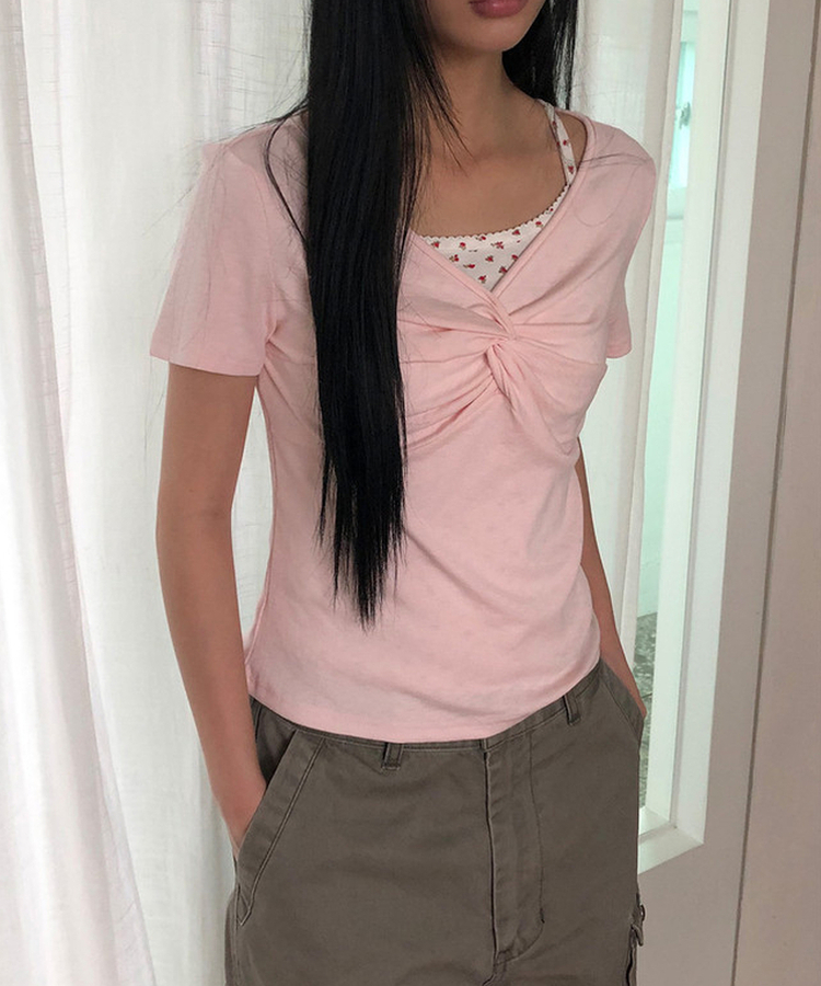 ツイストシャーリング半袖Tシャツ(5color) PINK