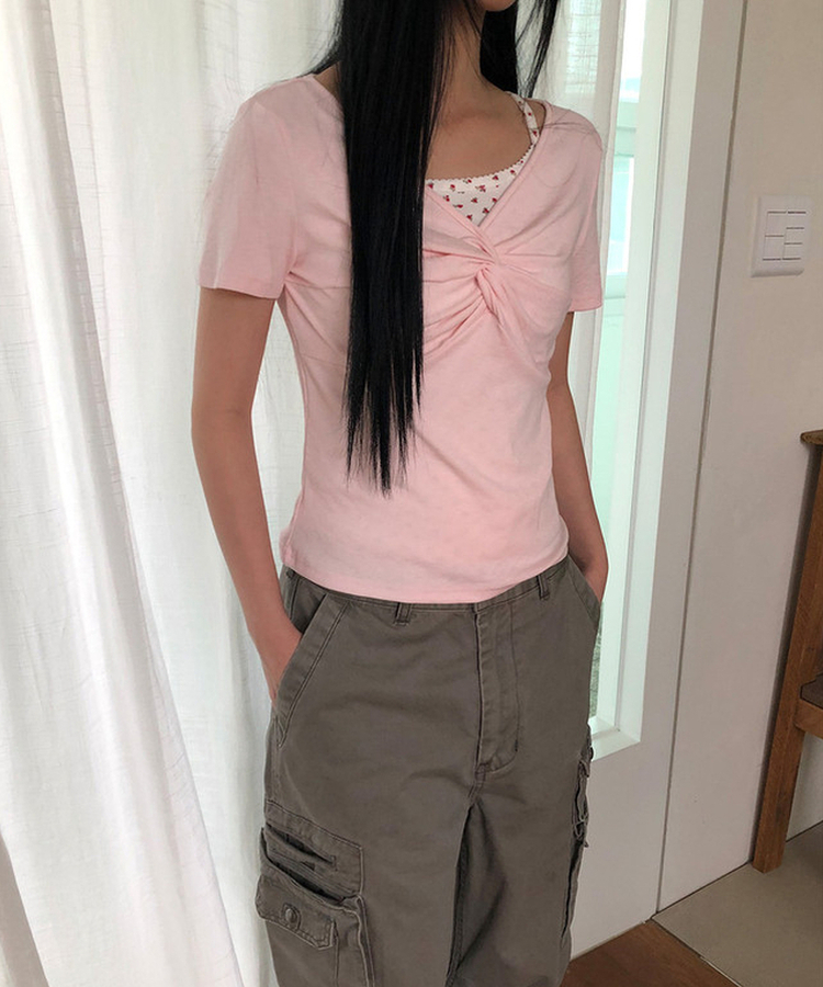ツイストシャーリング半袖Tシャツ(5color) PINK