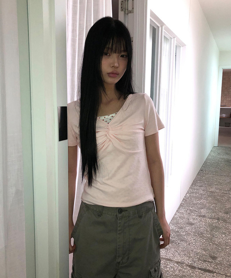 ツイストシャーリング半袖Tシャツ(5color) PINK