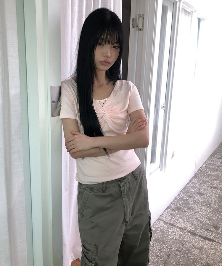 ツイストシャーリング半袖Tシャツ(5color) PINK