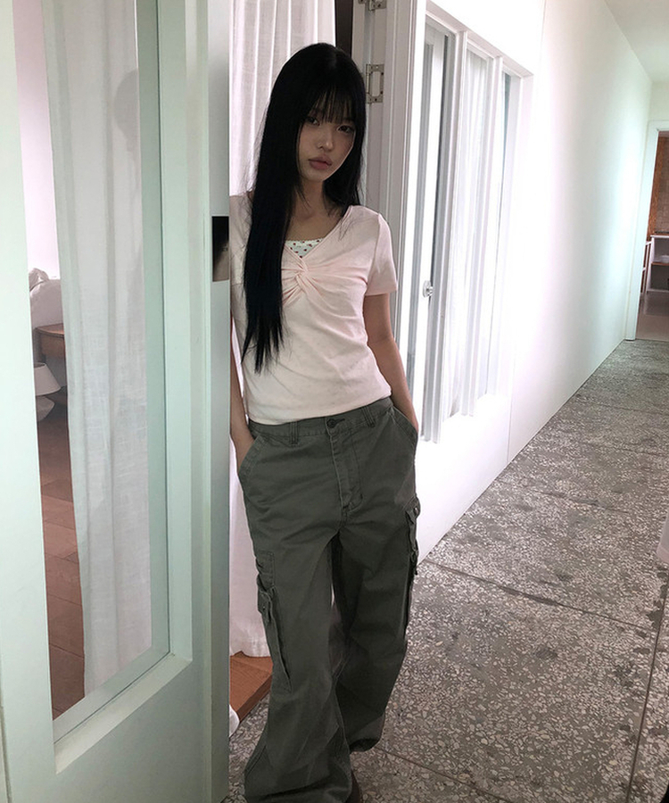 ツイストシャーリング半袖Tシャツ(5color) PINK