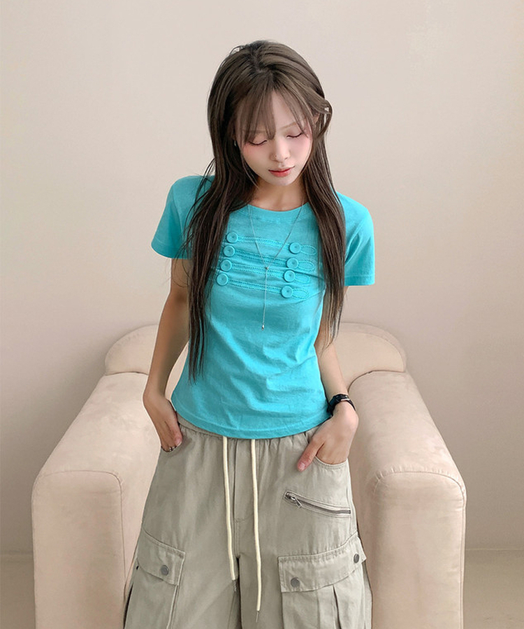 Uネックナポレオンクロップ半袖Tシャツ｜半袖Tシャツ｜韓国