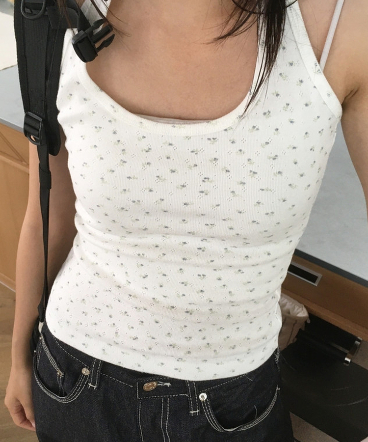 スリムフラワーホルターネックタンクトップ IVORY