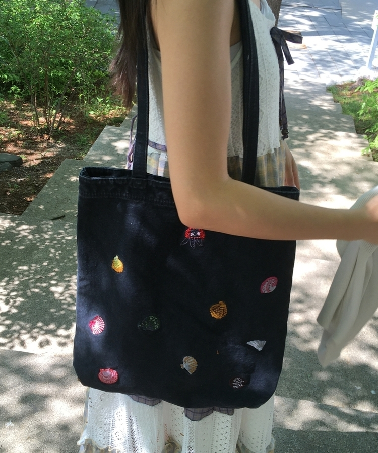 刺繍キャンバスショルダーバッグ(7color) DEEP DENIM