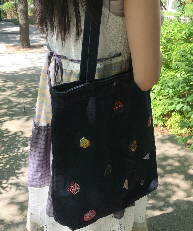 刺繍キャンバスショルダーバッグ(7color) DEEP DENIM
