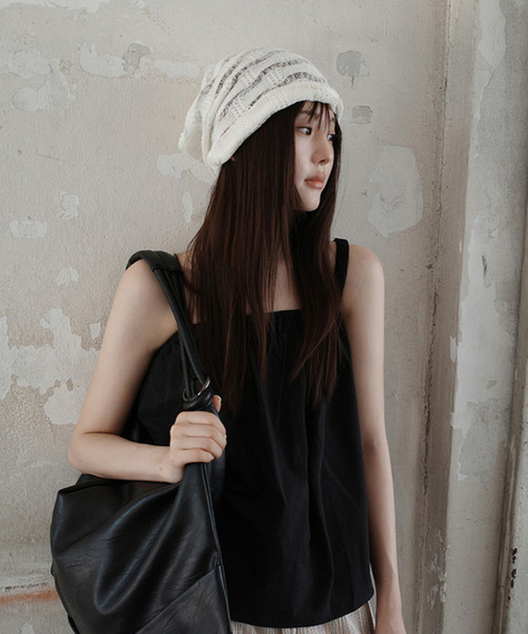 ストライプシャーリングビーニー IVORY