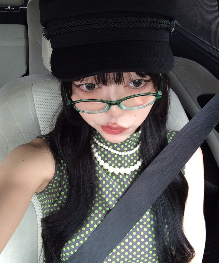 ドット柄ハイネックノースリーブトップス GREEN
