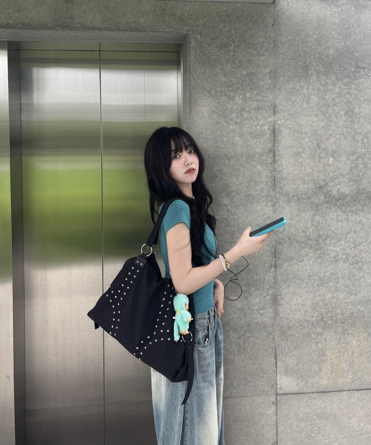 Uネックストライプ半袖Tシャツ TEAL