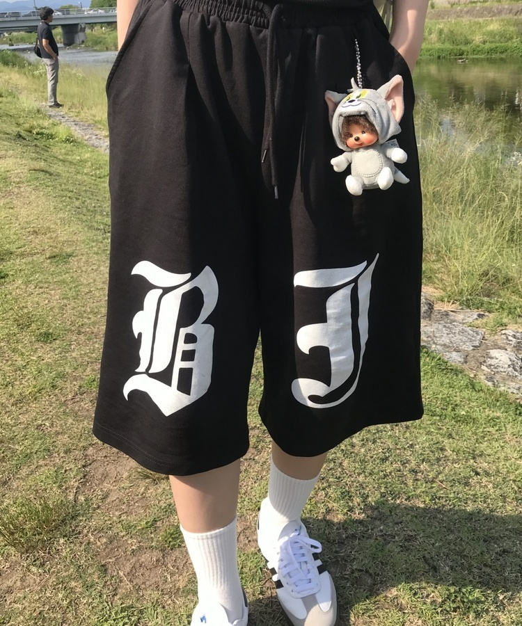 ゴシックロゴワイドバミューダパンツ BLACK