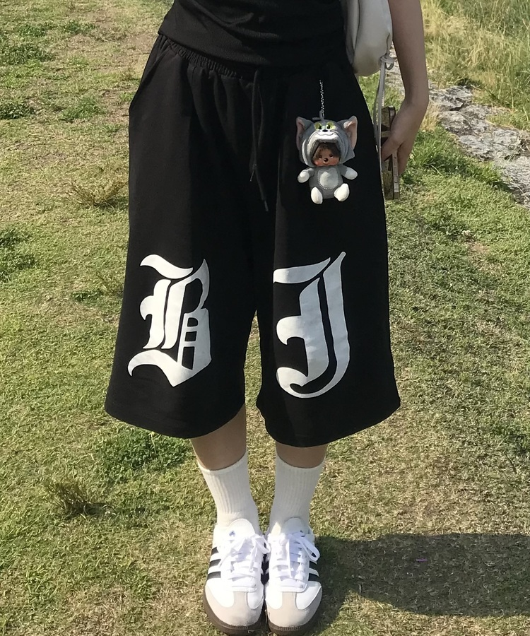 ゴシックロゴワイドバミューダパンツ BLACK