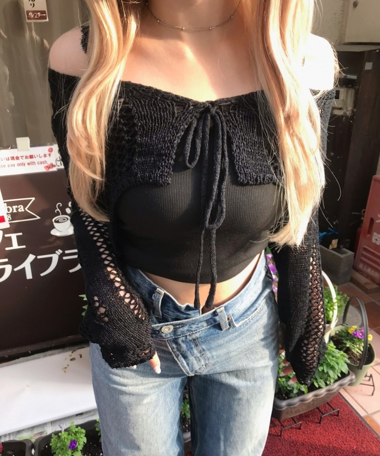 サマーメッシュリボンカーディガン BLACK