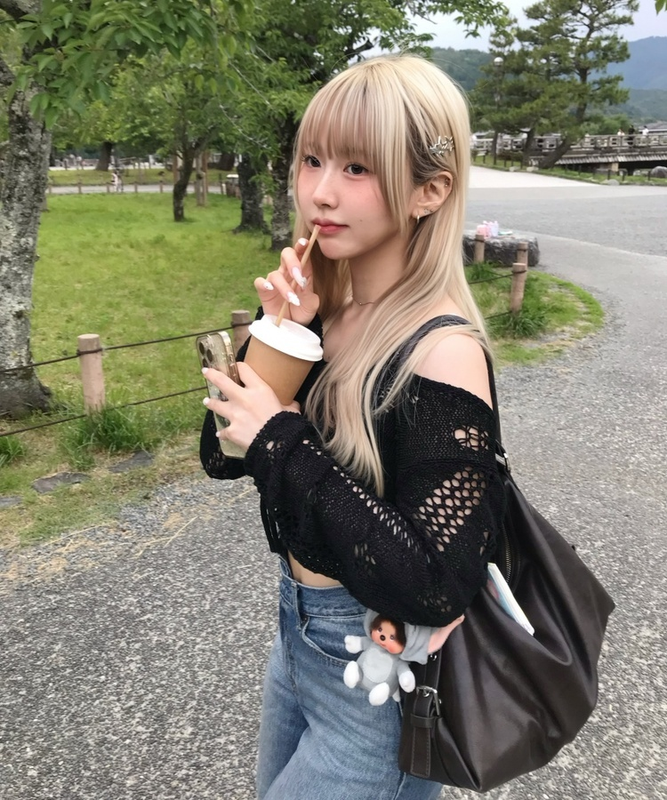 サマーメッシュリボンカーディガン BLACK