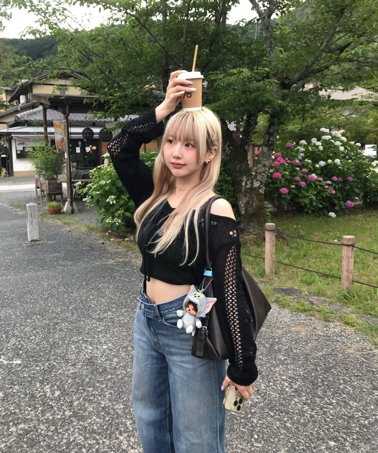 サマーメッシュリボンカーディガン BLACK