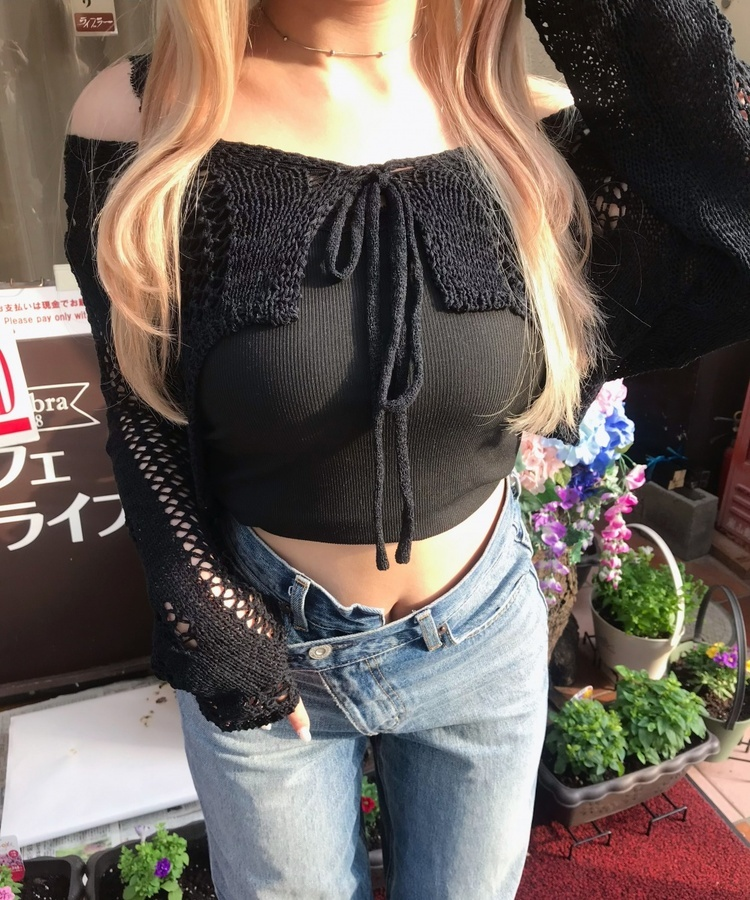 サマーメッシュリボンカーディガン BLACK