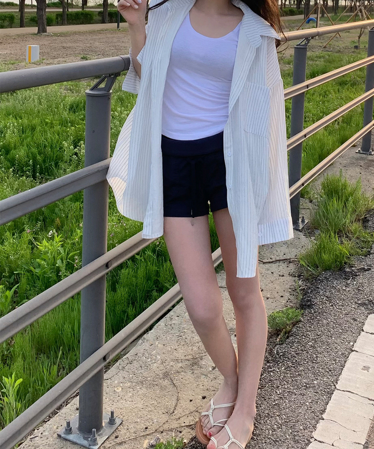 ルーズストライプシャツ WHITE