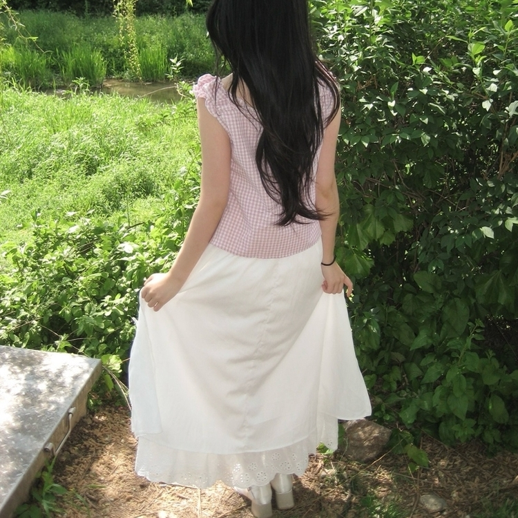 트임 사이드 리본 밑단 레이스 레이어드 캉캉 빈티지 롱스커트 보헤미안 모리걸 화이트