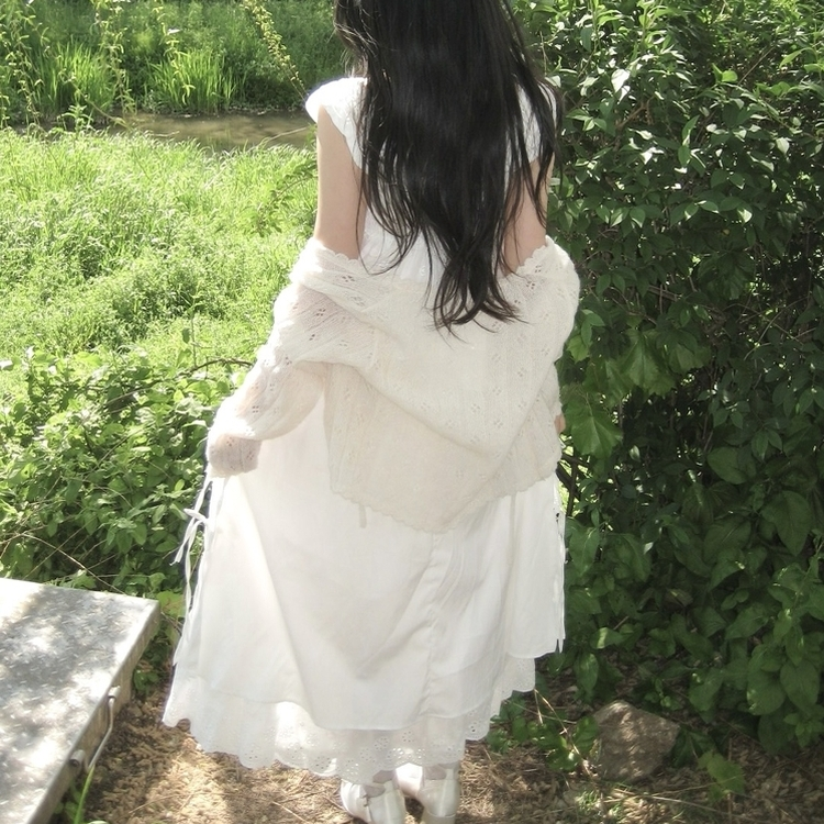 트임 사이드 리본 밑단 레이스 레이어드 캉캉 빈티지 롱스커트 보헤미안 모리걸 화이트