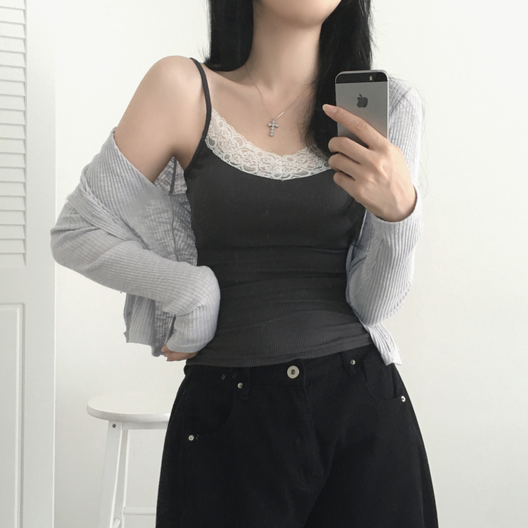 Uネックリブカーディガン(7color) GREY