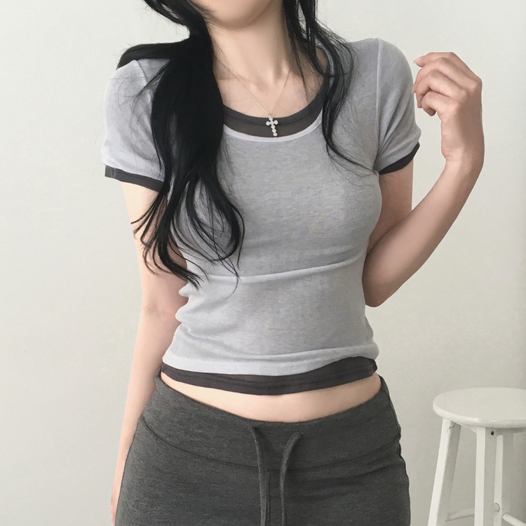 シアーレイヤード半袖Tシャツ(11color) LIGHT GREY
