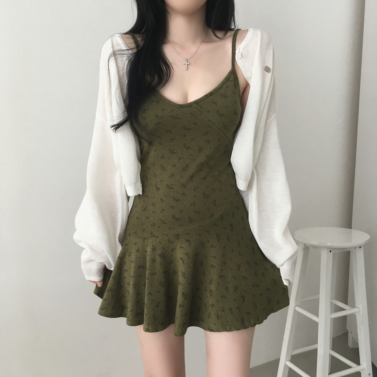 フラワーカーキフレアワンピース KHAKI