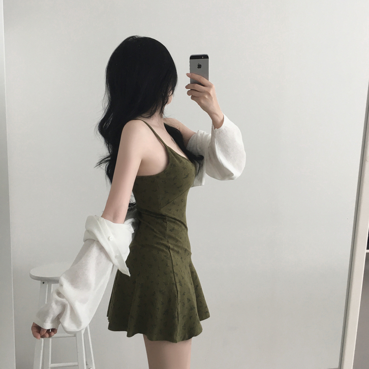 フラワーカーキフレアワンピース KHAKI