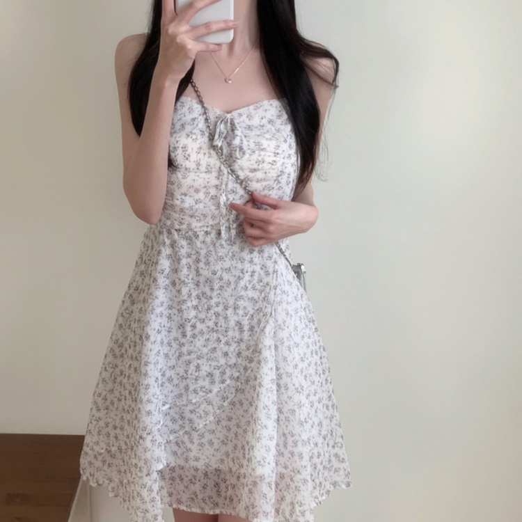 ピンク花柄アンバランスミニワンピース IVORY