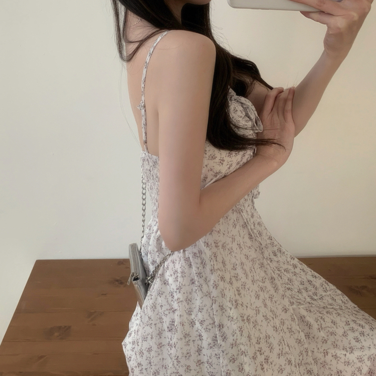 ピンク花柄アンバランスミニワンピース IVORY