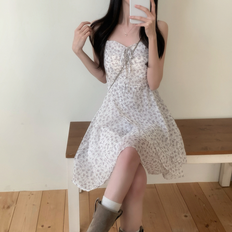 ピンク花柄アンバランスミニワンピース IVORY