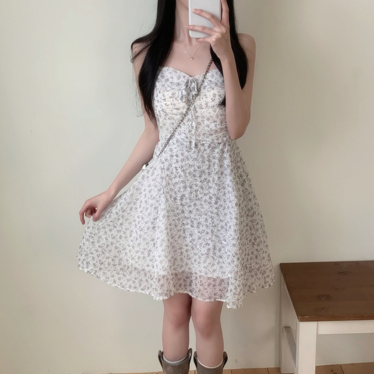 ピンク花柄アンバランスミニワンピース IVORY