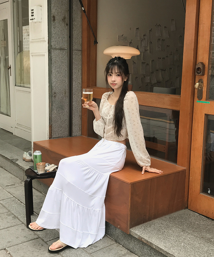フリルティアードスカート|ミディ/ロングスカート|韓国ファッション フリルティアードスカート|ミディ/ロングスカート|韓国ファッション