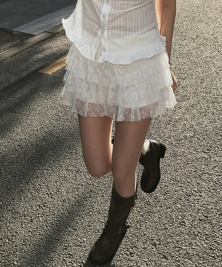 ティアードレースバンディングスカート WHITE
