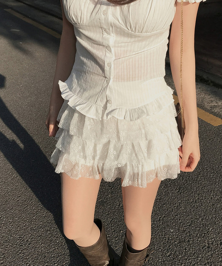 ティアードレースバンディングスカート WHITE