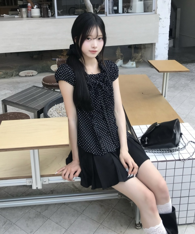 미니 도트 블라우스 블랙