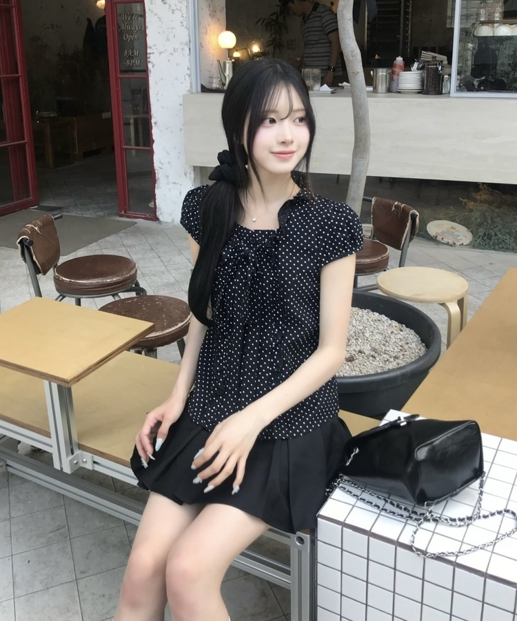 미니 도트 블라우스 블랙