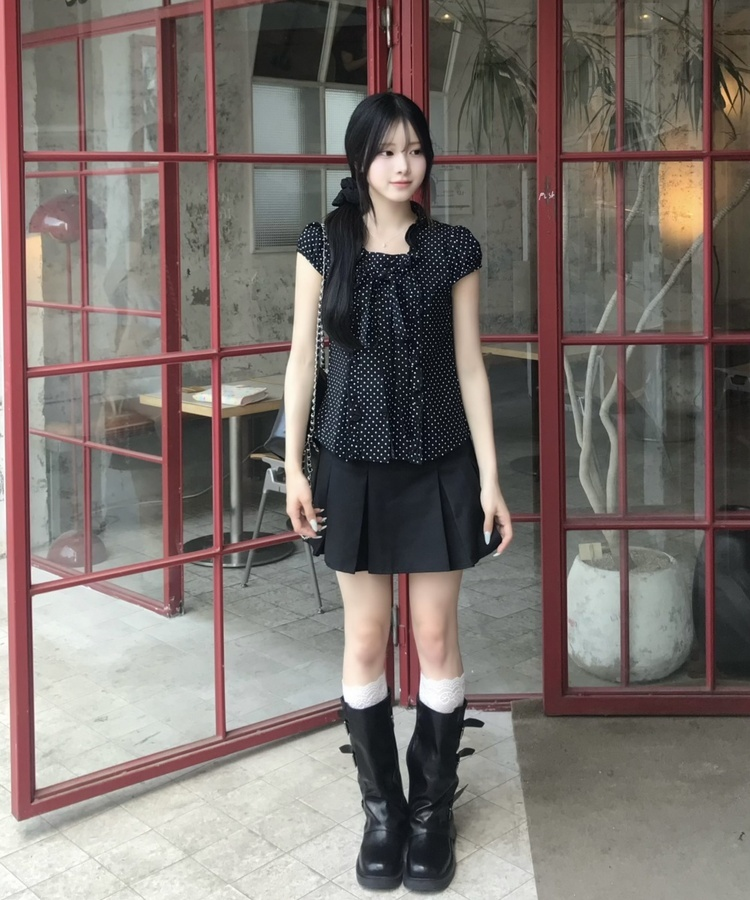 미니 도트 블라우스 블랙